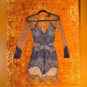 For Love And Lemons Blue Eyelash Lace and Mesh Dress